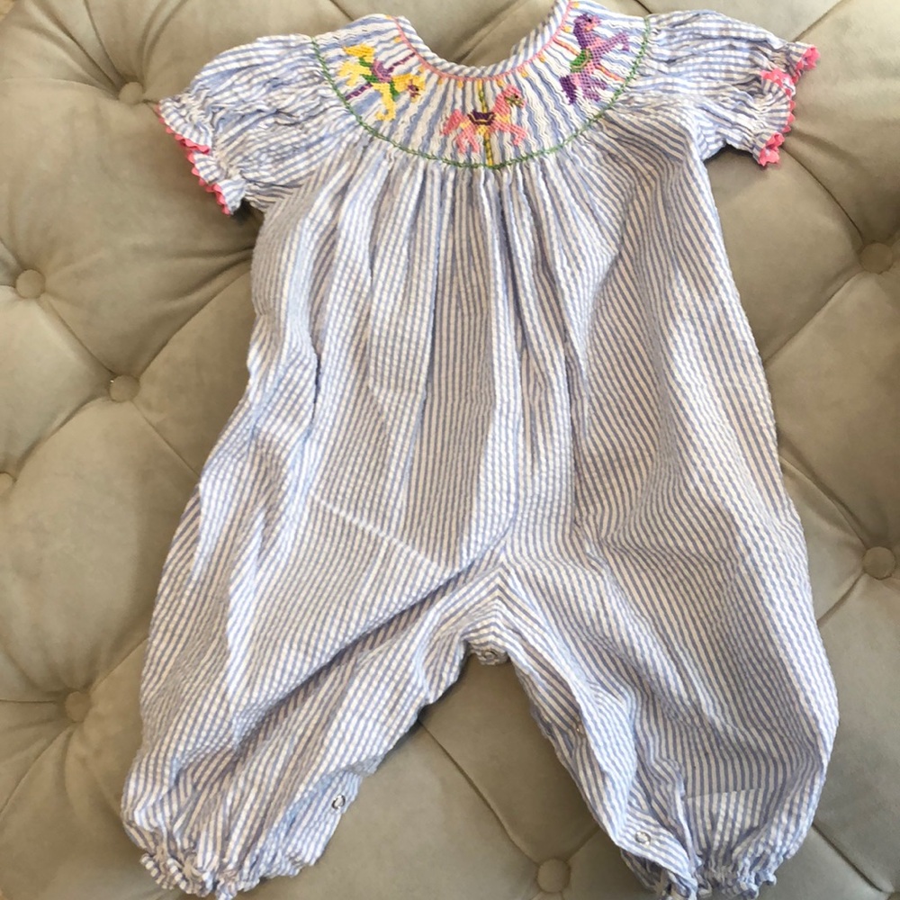 Carousel horse smocked one piece- sz 12 months
